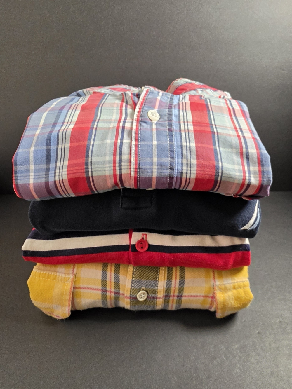 Bundle Of 4 Shirts Nautica Red, Blue and Yellow Plaid Button-Down Shirt Stack
